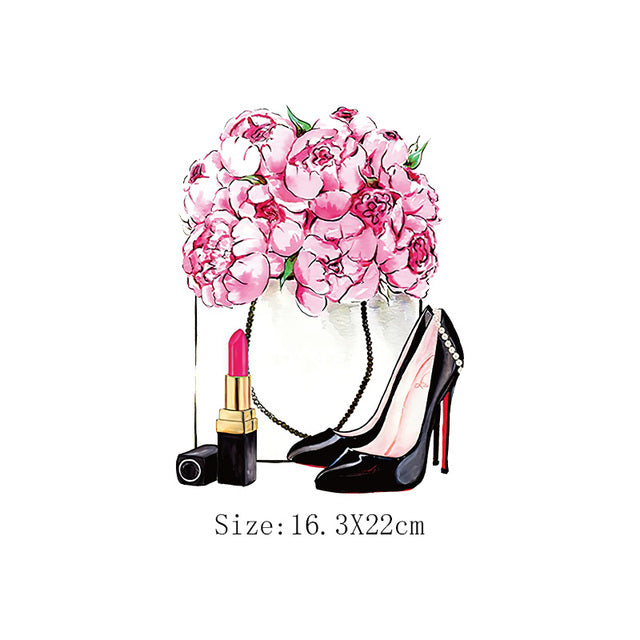 DIY Image Heat Transfer Iron on High Heels Lipstick Flower
