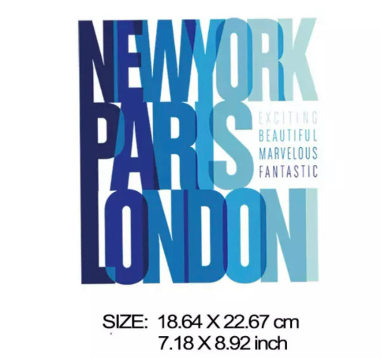 DIY Heat Transfer Iron on Image (New York, Paris, London)