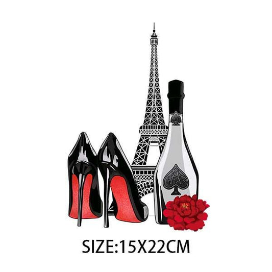 DIY Image Heat Transfer/ Iron on Transfer (Eiffel Tower, High Heels, Wine)